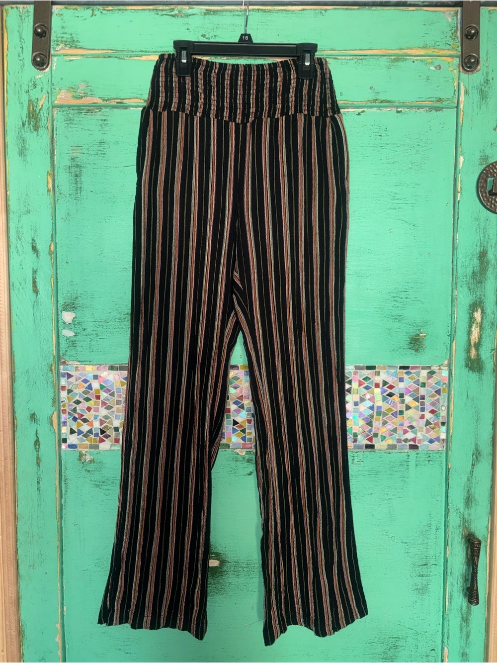 Billabong Black Wide-Leg Pants with Pink and Tan Stripes